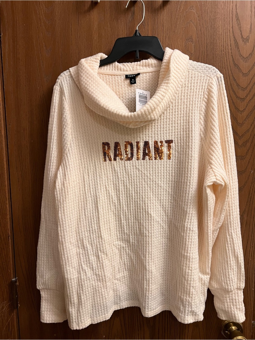 torrid Cream Waffle Cowl Neck Sweater with Sequin 'Radiant'